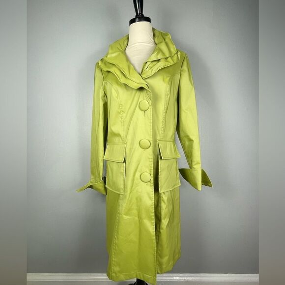 Joseph Ribkoff Limey Trenchy Ruffle Neck Coat - Picture 1 of 5